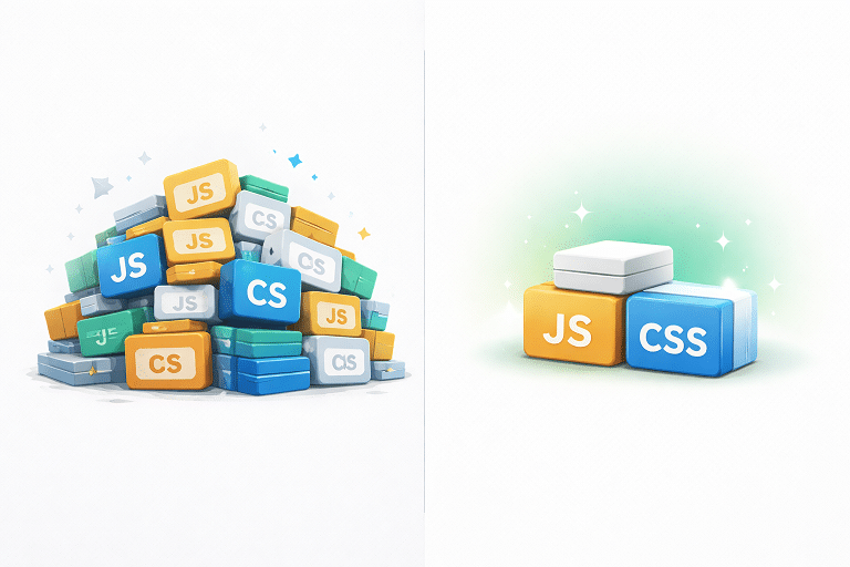 המחשה של אופטימיזציית קוד CSS ו-JavaScript לצמצום עומס ושיפור ביצועי אתר